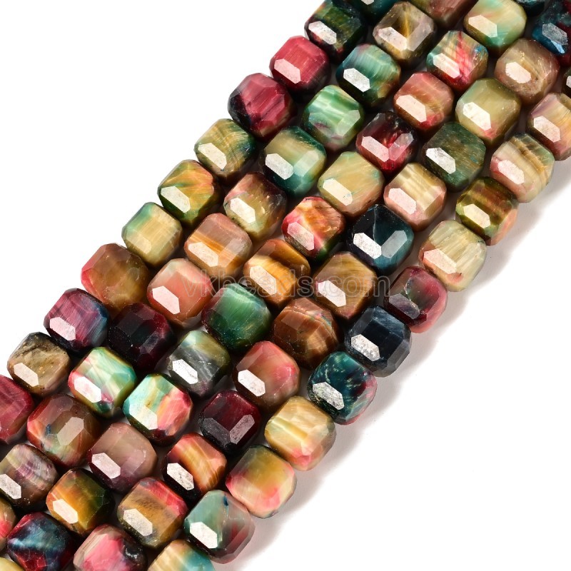 Multicolor Tiger Eye Faceted Cube Beads Strands, Approx 8-9mm, 38cm/strand