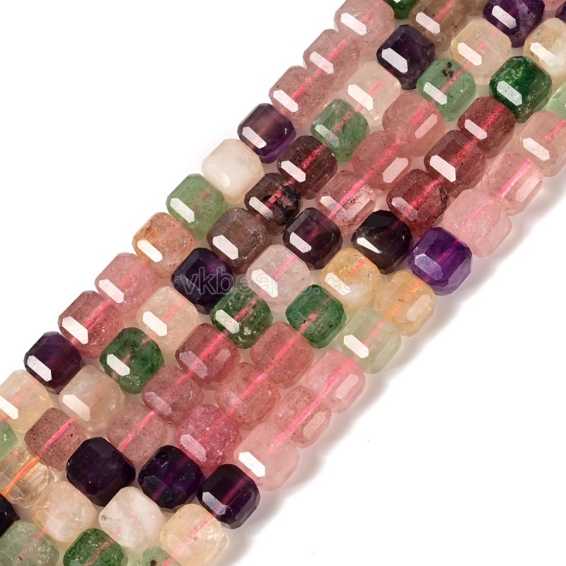Multicolor Super Seven Quartz Faceted Cube Beads Strands, Approx 8-9mm, 38cm/strand
