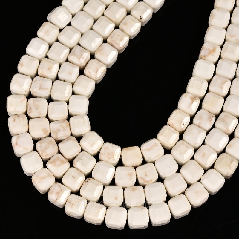 White Magnesite Faceted Cube Beads Strands, Approx 8-9mm, 38cm/strand