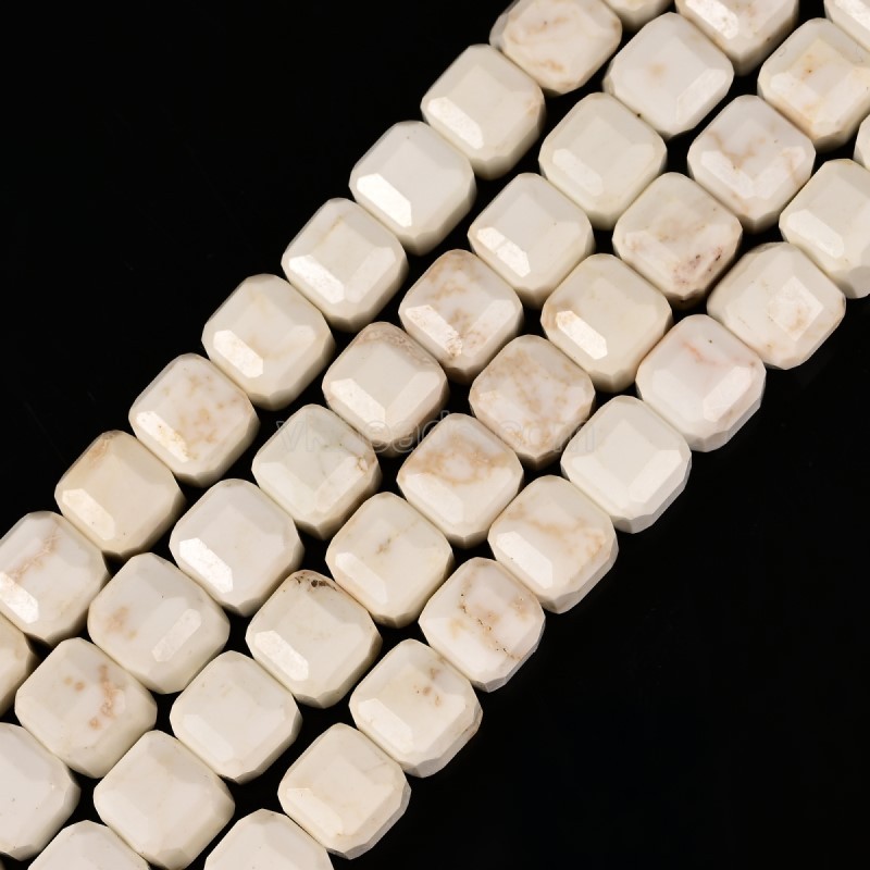 White Magnesite Faceted Cube Beads Strands, Approx 8-9mm, 38cm/strand