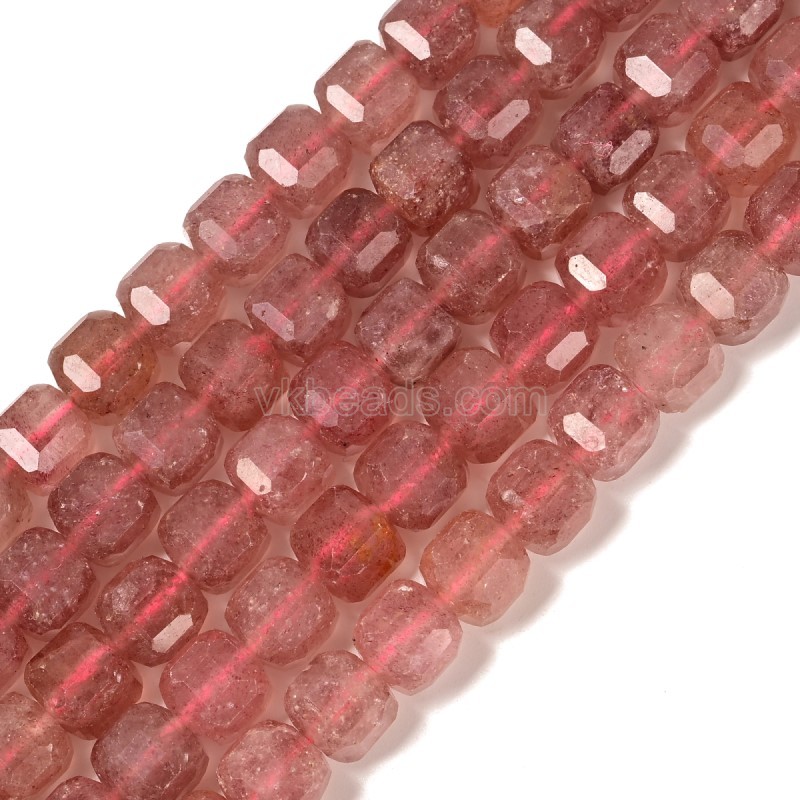Red Strawberry Quartz Faceted Cube Beads Strands, Approx 8-9mm, 38cm/strand