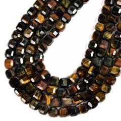 Red Blue Yellow Tiger Eye Faceted Cube Beads Strands, Approx 8-9mm, 38cm/strand