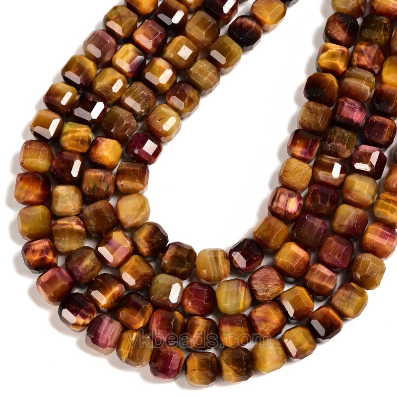 Orange Tiger Eye Faceted Cube Beads Strands, Approx 8-9mm, 38cm/strand