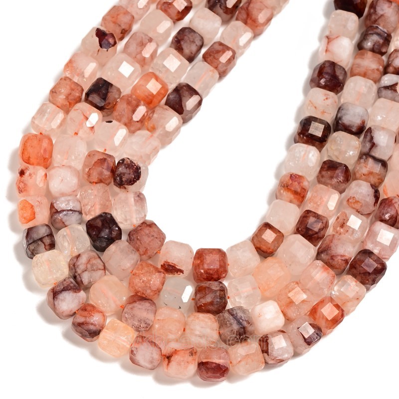 Red Hematoid Quartz/Fire Quartz Faceted Cube Beads Strands, Approx 8-9mm, 38cm/strand