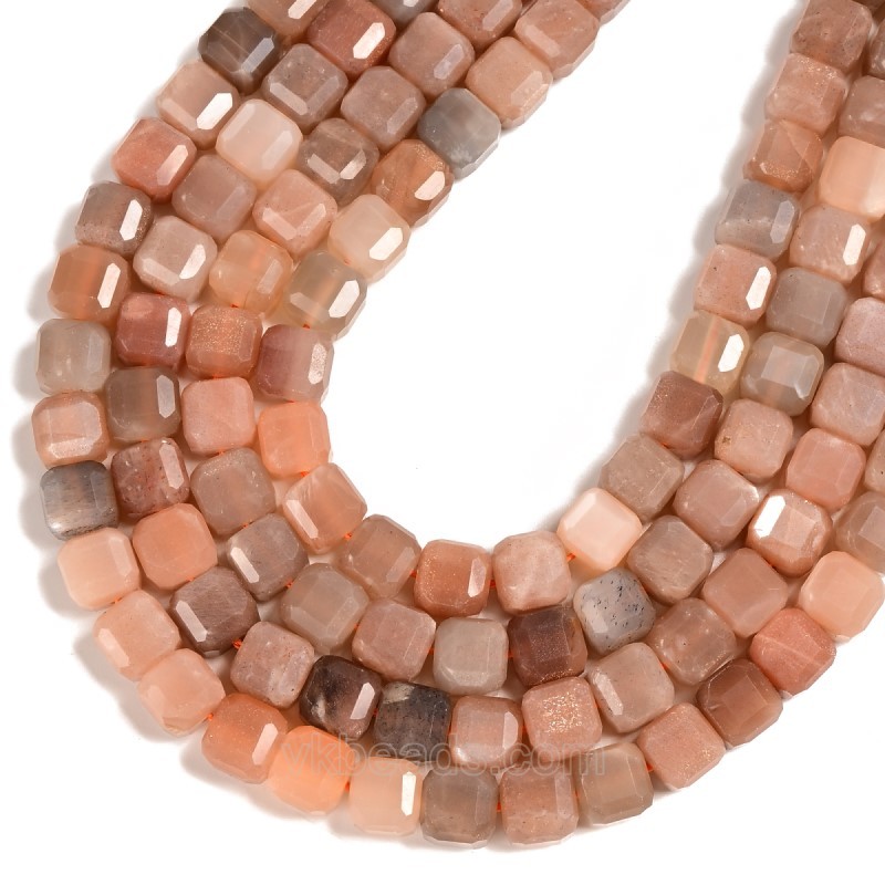 AB Grade Sunstone Faceted Cube Beads Strands, Approx 8-9mm, 38cm/strand