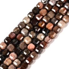 Petrified Wood Jasper Faceted Cube Beads Strands, Approx 8-9mm, 38cm/strand