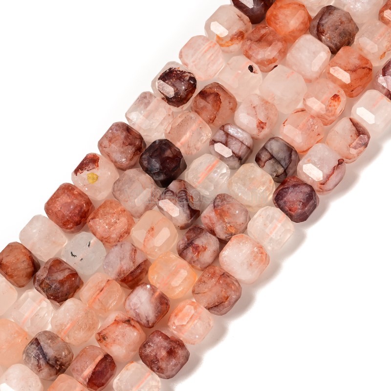 Red Hematoid Quartz/Fire Quartz Faceted Cube Beads Strands, Approx 8-9mm, 38cm/strand