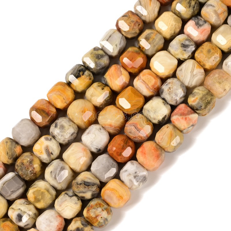 Crazy Lace Agate Faceted Cube Beads Strands, Approx 8-9mm, 38cm/strand