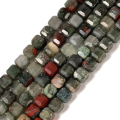 African Bloodstone Faceted Cube Beads Strands, Approx 8-9mm, 38cm/strand