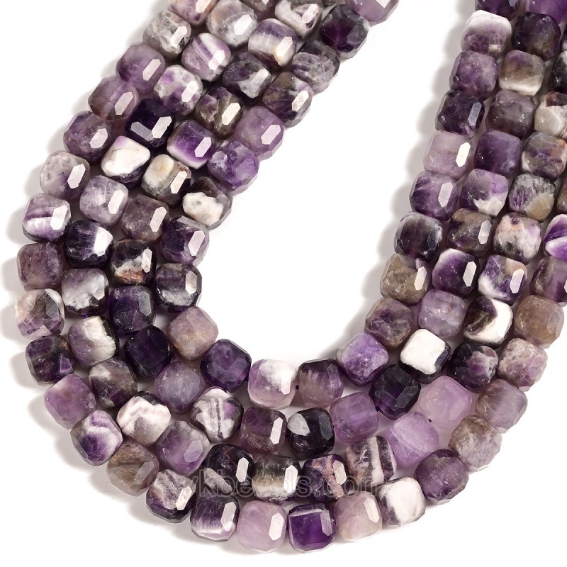 Chevron Amethyst Faceted Cube Beads Strands, Approx 8-9mm, 38cm/strand