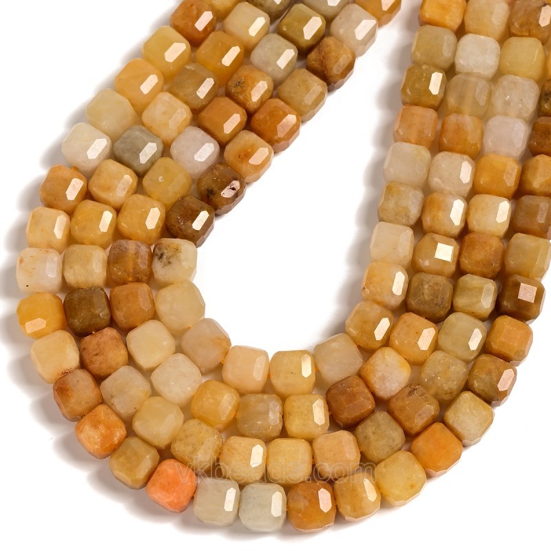 Yellow Jade Faceted Cube Beads Strands, Approx 8-9mm, 38cm/strand