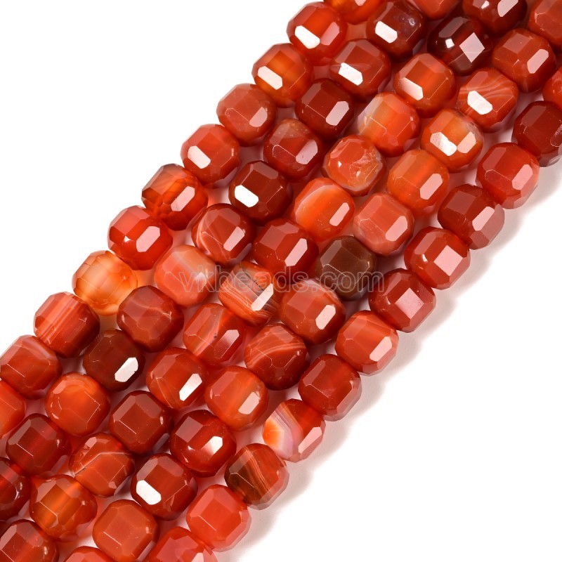Red Agate Faceted Cube Beads Strands, Approx 8-9mm, 38cm/strand