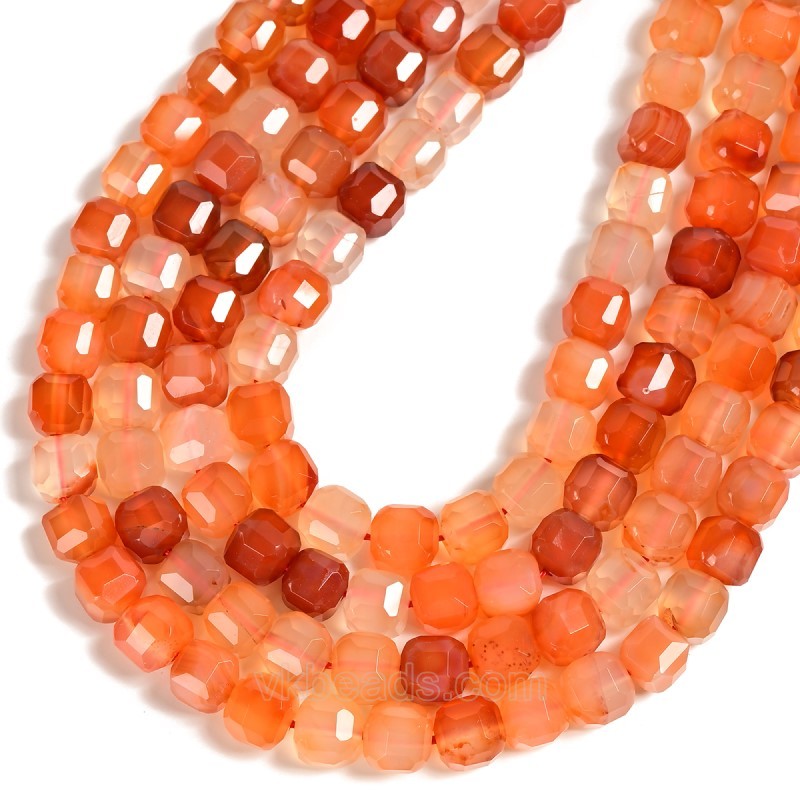 Red Agate Faceted Cube Beads Strands, Approx 8-9mm, 38cm/strand