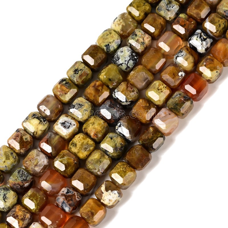 Green Opal Faceted Cube Beads Strands, Approx 8-9mm, 38cm/strand