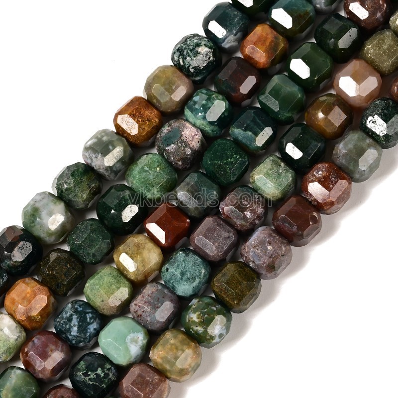 Indian Agate/Fancy Jasper Faceted Cube Beads Strands, Approx 8-9mm, 38cm/strand