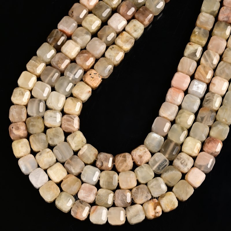 Multicolor Moonstone Faceted Cube Beads Strands, Approx 8-9mm, 38cm/strand