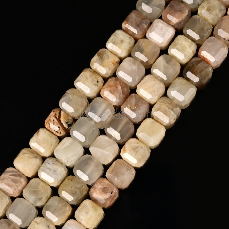 Multicolor Moonstone Faceted Cube Beads Strands, Approx 8-9mm, 38cm/strand
