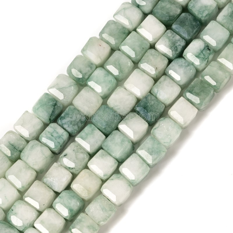 Quartzite Jade Faceted Cube Beads Strands, Approx 8-9mm, 38cm/strand