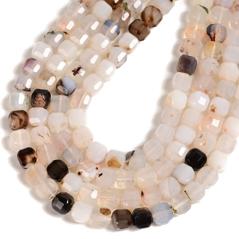 Black Flower Agate Faceted Cube Beads Strands, Approx 8-9mm, 38cm/strand
