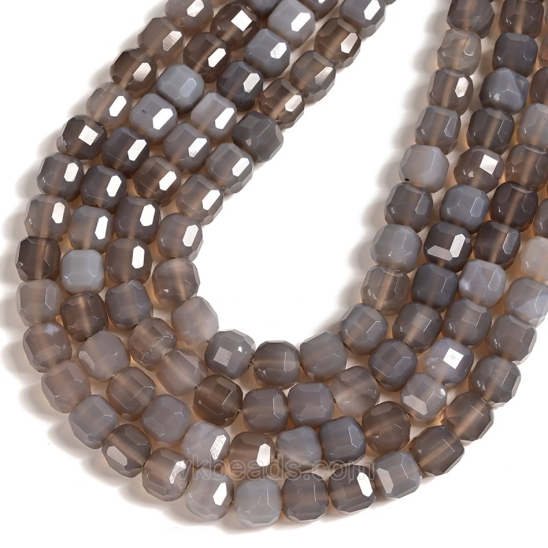 Grey Agate Faceted Cube Beads Strands, Approx 8-9mm, 38cm/strand