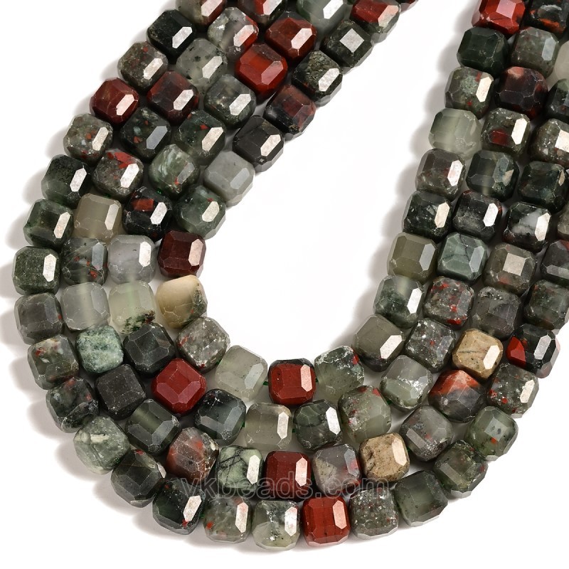 African Bloodstone Faceted Cube Beads Strands, Approx 8-9mm, 38cm/strand