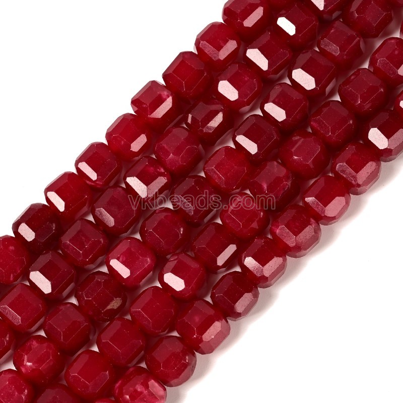 Dyed Red Jade Faceted Cube Beads Strands, Approx 8-9mm, 38cm/strand