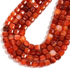 Red Agate Faceted Cube Beads Strands, Approx 8-9mm, 38cm/strand