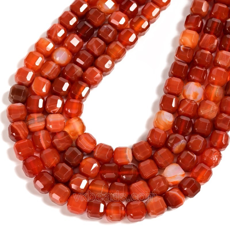 Red Agate Faceted Cube Beads Strands, Approx 8-9mm, 38cm/strand