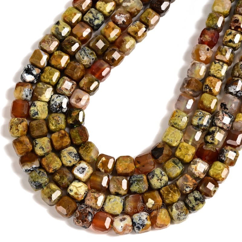 Green Opal Faceted Cube Beads Strands, Approx 8-9mm, 38cm/strand
