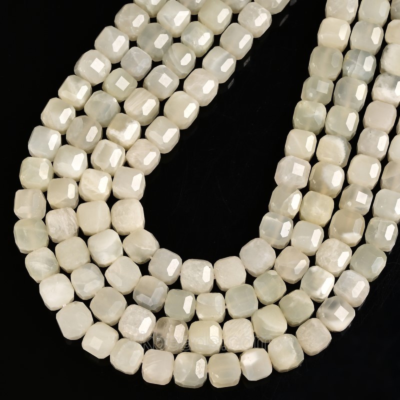 White Moonstone Faceted Cube Beads Strands, Approx 8-9mm, 38cm/strand