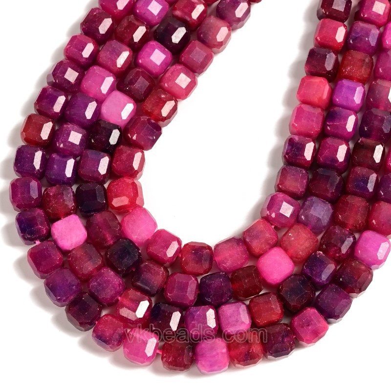 Dyed Red Jade Faceted Cube Beads Strands, Approx 8-9mm, 38cm/strand