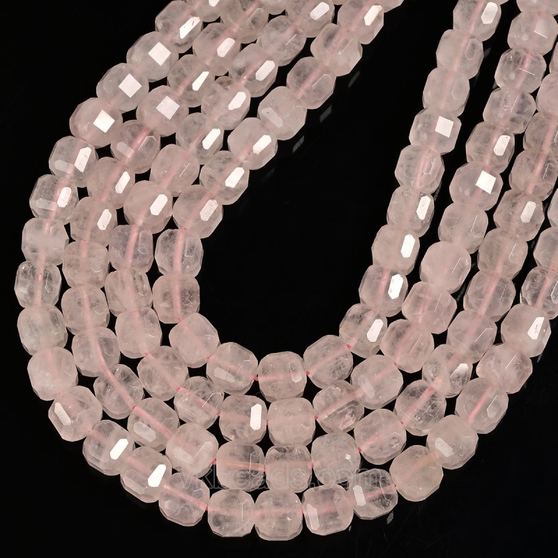 Rose Quartz Faceted Cube Beads Strands, Approx 8-9mm, 38cm/strand