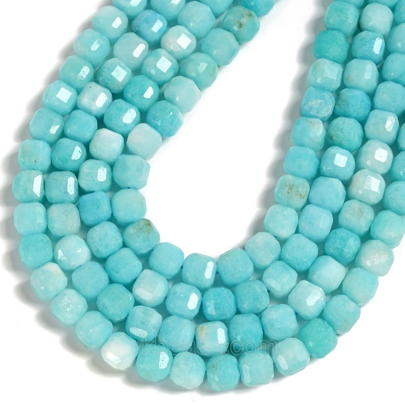Dyed Amazonite Blue Jade Faceted Cube Beads Strands, Approx 8-9mm, 38cm/strand