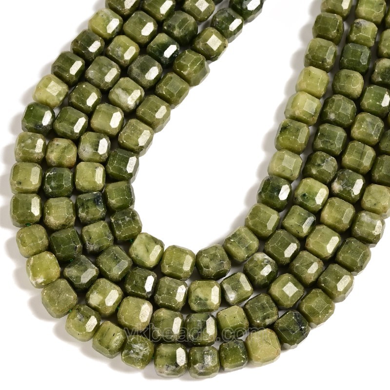 South Jade Faceted Cube Beads Strands, Approx 8-9mm, 38cm/strand