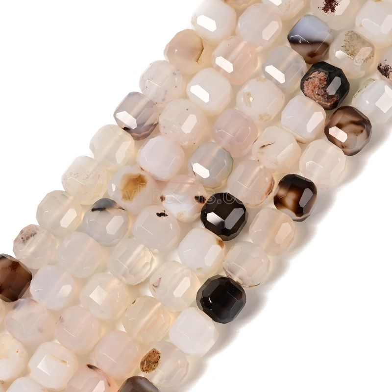 Black Flower Agate Faceted Cube Beads Strands, Approx 8-9mm, 38cm/strand