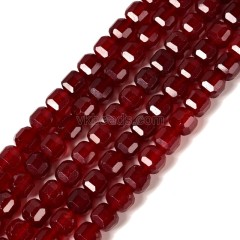 Dyed Dark Red Jade Faceted Cube Beads Strands, Approx 8-9mm, 38cm/strand