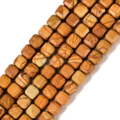 Yellow Wood Lace Stone Faceted Cube Beads Strands, Approx 8-9mm, 38cm/strand