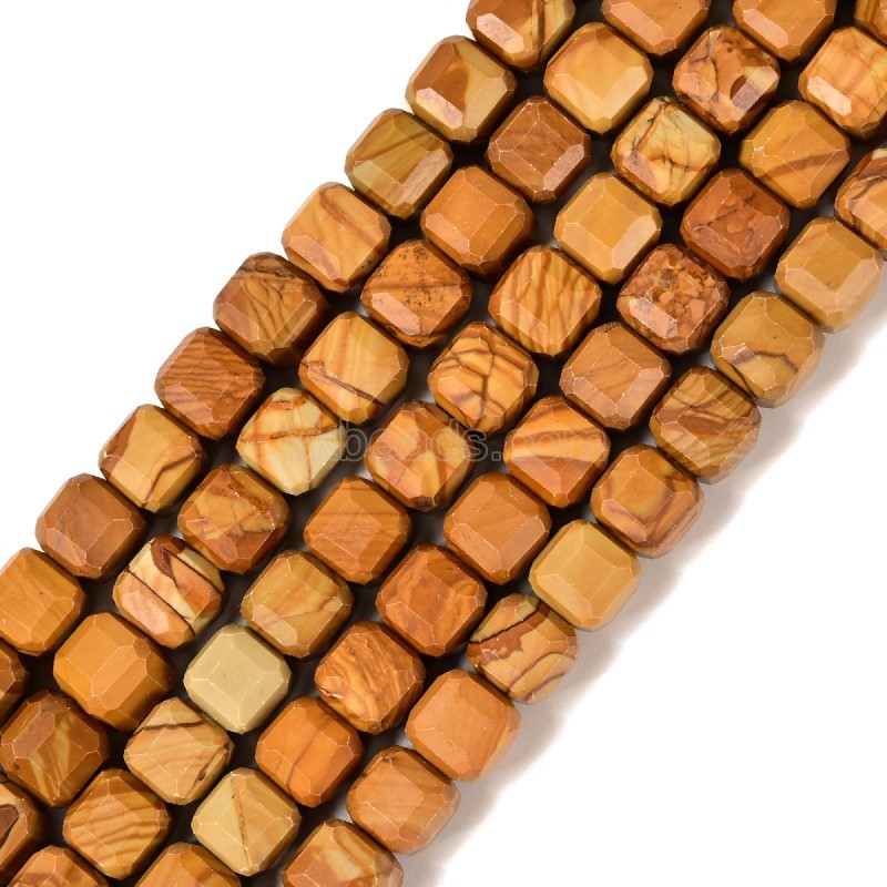 Yellow Wood Lace Stone Faceted Cube Beads Strands, Approx 8-9mm, 38cm/strand