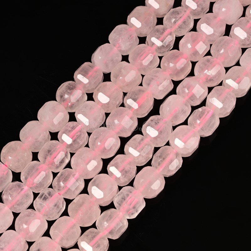 Rose Quartz Faceted Cube Beads Strands, Approx 8-9mm, 38cm/strand
