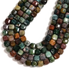 Indian Agate/Fancy Jasper Faceted Cube Beads Strands, Approx 8-9mm, 38cm/strand