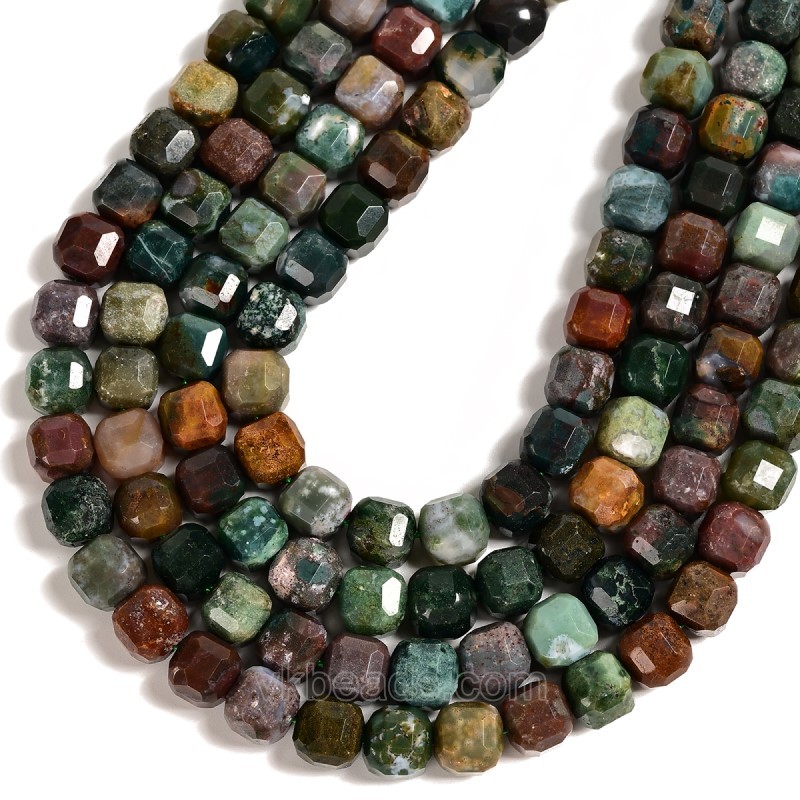 Indian Agate/Fancy Jasper Faceted Cube Beads Strands, Approx 8-9mm, 38cm/strand