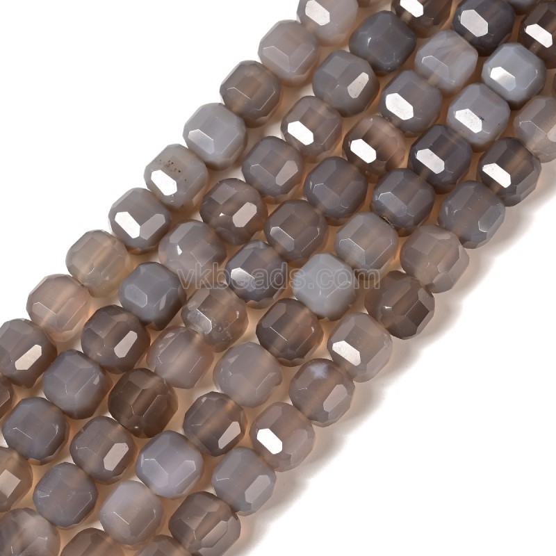 Grey Agate Faceted Cube Beads Strands, Approx 8-9mm, 38cm/strand