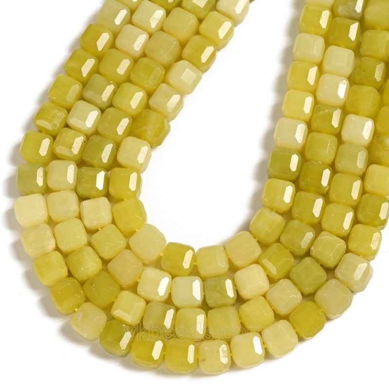 Lemon Jade Faceted Cube Beads Strands, Approx 8-9mm, 38cm/strand