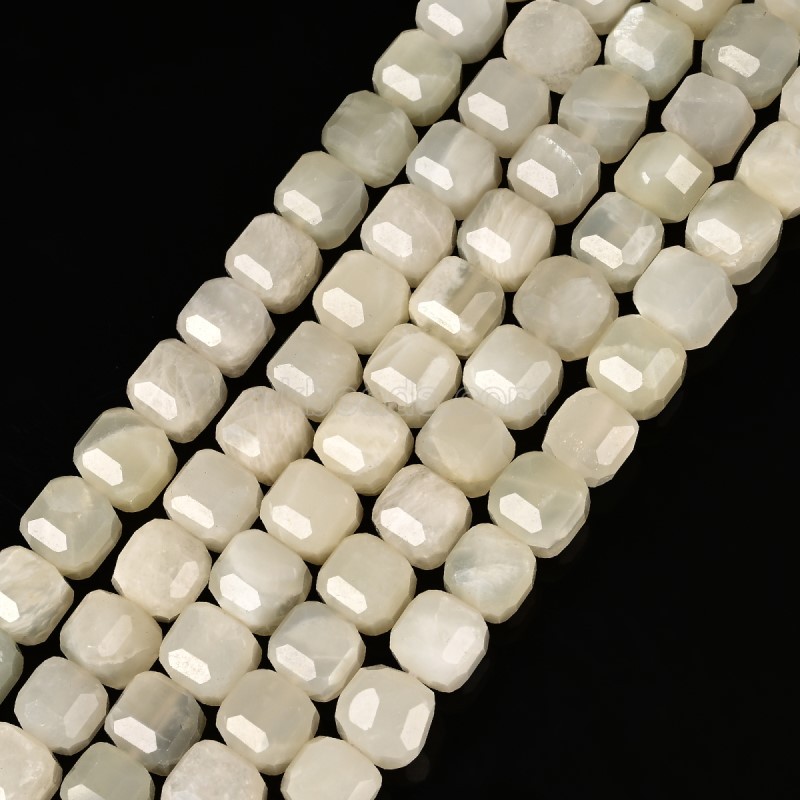 White Moonstone Faceted Cube Beads Strands, Approx 8-9mm, 38cm/strand