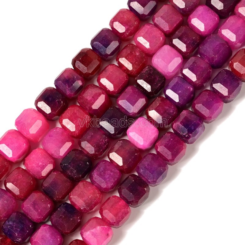 Dyed Red Jade Faceted Cube Beads Strands, Approx 8-9mm, 38cm/strand