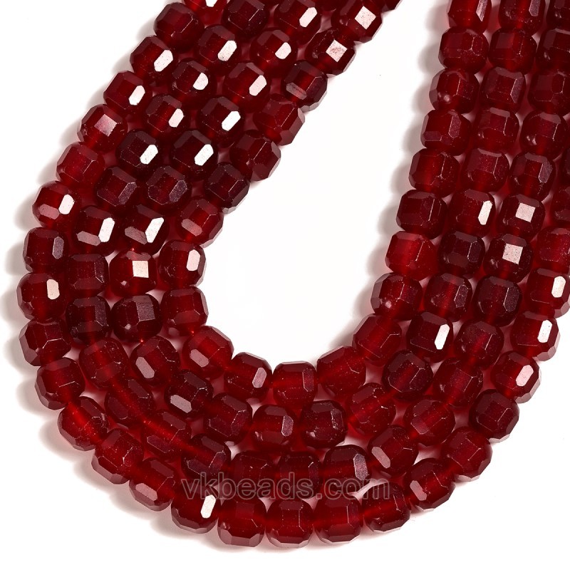 Dyed Dark Red Jade Faceted Cube Beads Strands, Approx 8-9mm, 38cm/strand