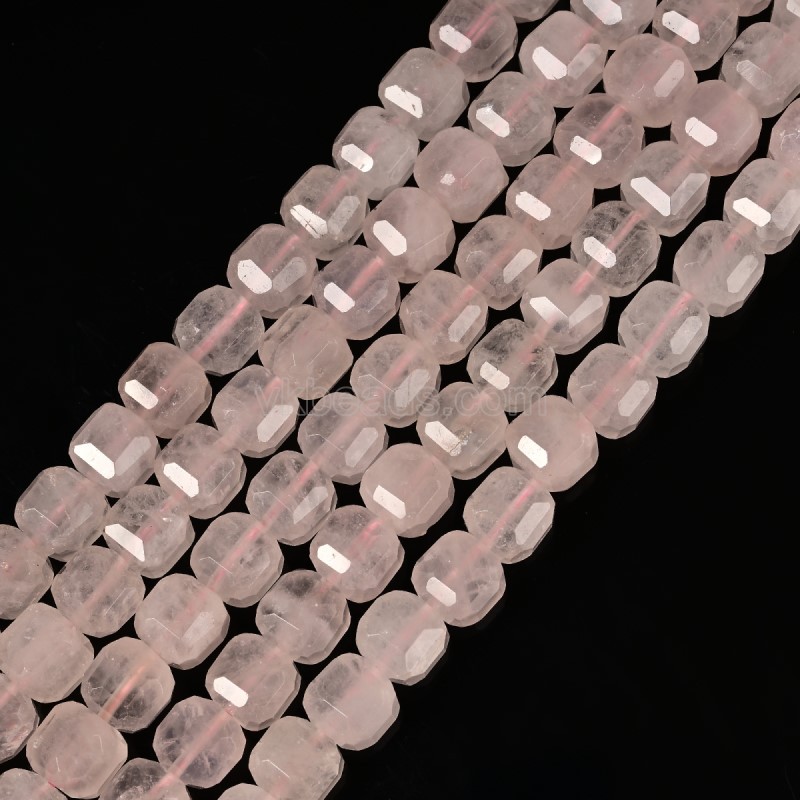 Rose Quartz Faceted Cube Beads Strands, Approx 8-9mm, 38cm/strand