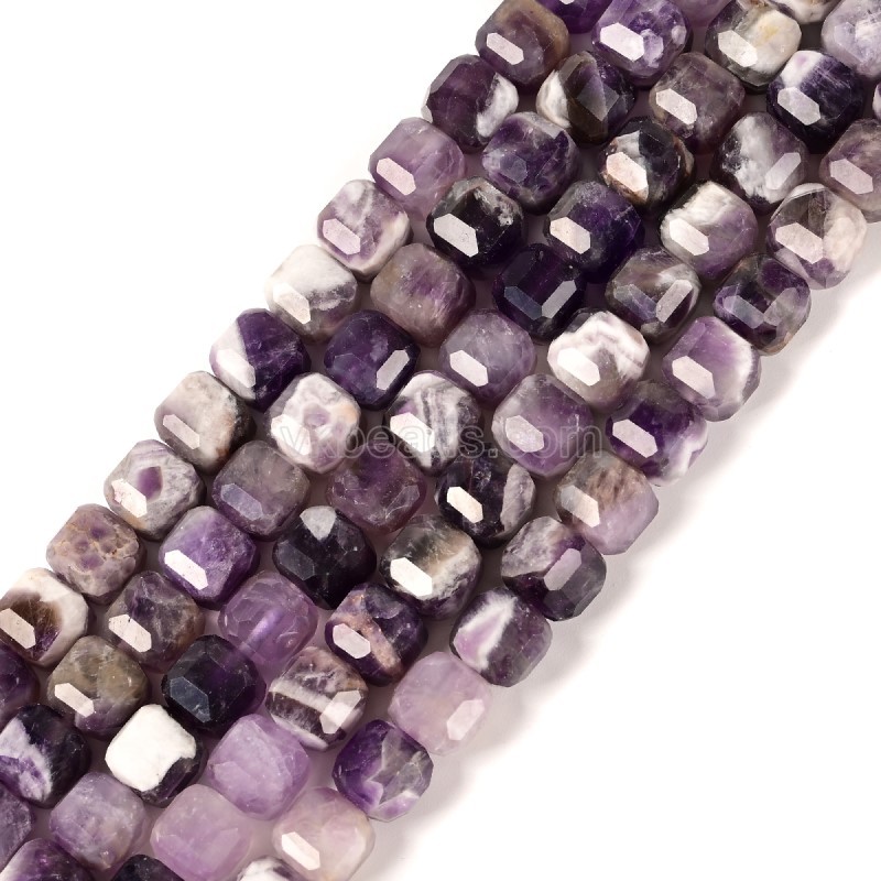 Chevron Amethyst Faceted Cube Beads Strands, Approx 8-9mm, 38cm/strand