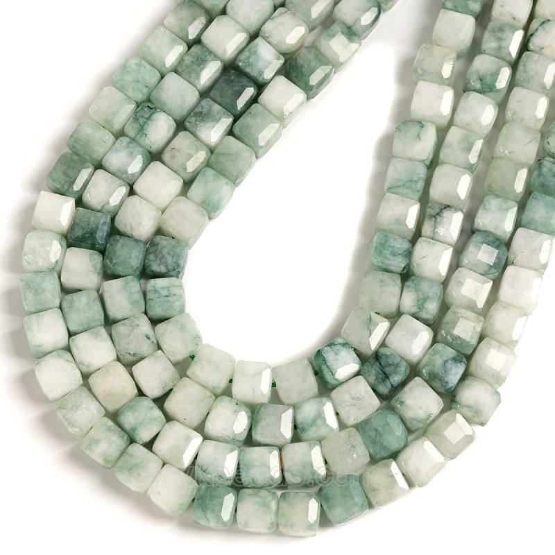 Quartzite Jade Faceted Cube Beads Strands, Approx 8-9mm, 38cm/strand