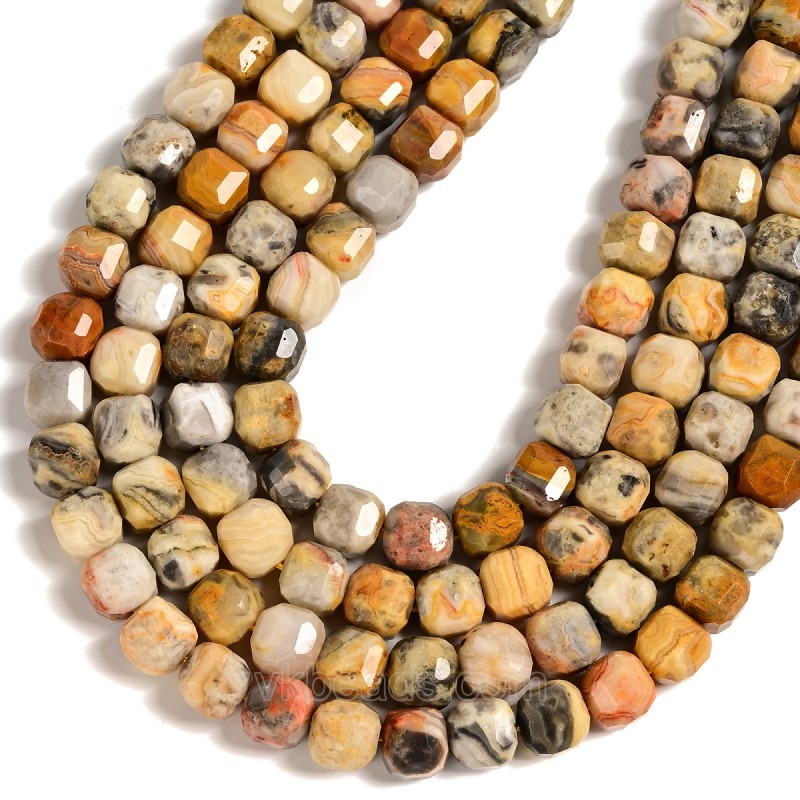 Crazy Lace Agate Faceted Cube Beads Strands, Approx 8-9mm, 38cm/strand